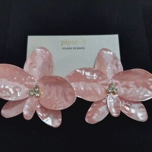 NWT Piper K PINK Oversized Glass Stones EARRINGS.